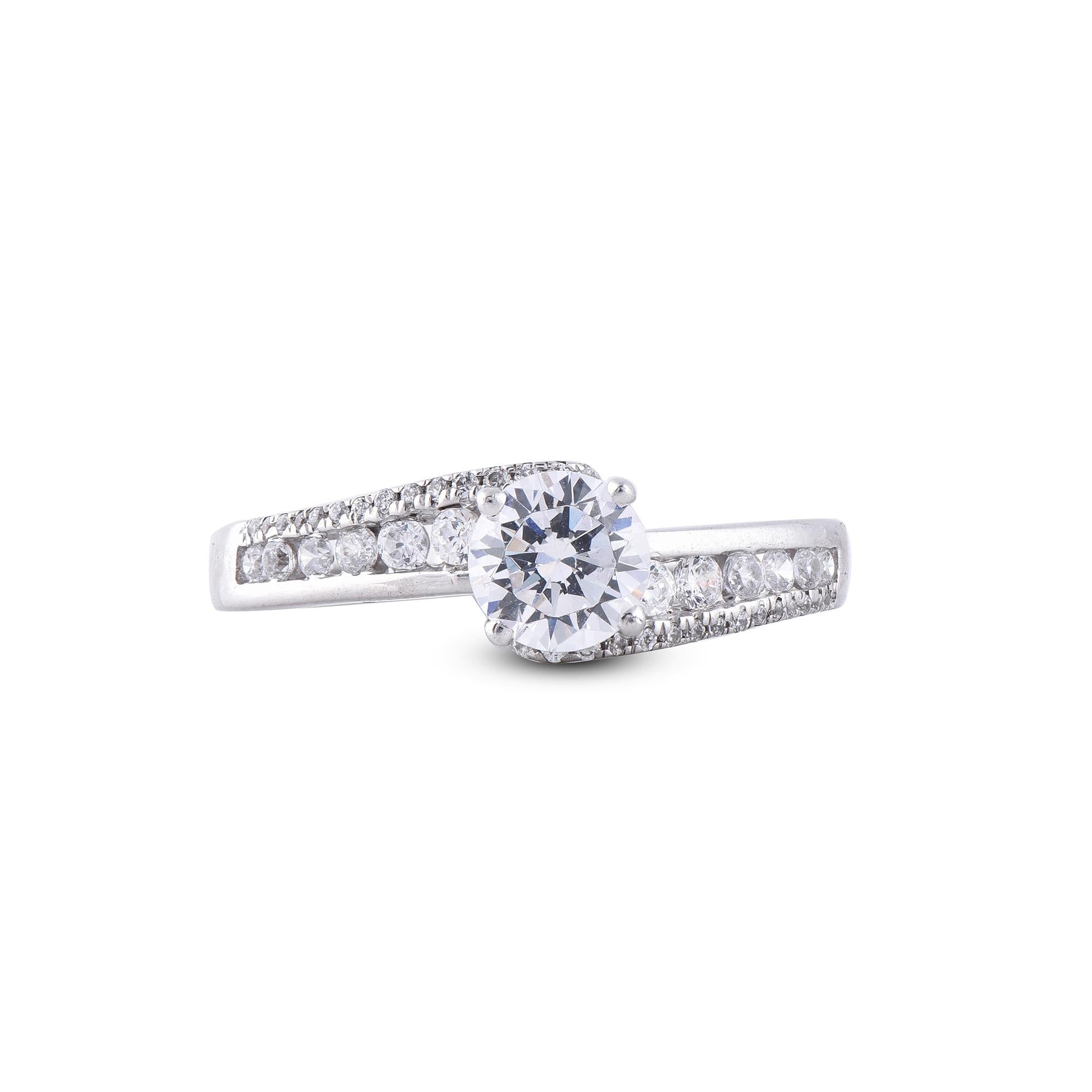Round Cut TJD 1.00carat Round Diamond 18karat White Gold 4 Prong Designer Engagement Ring For Sale