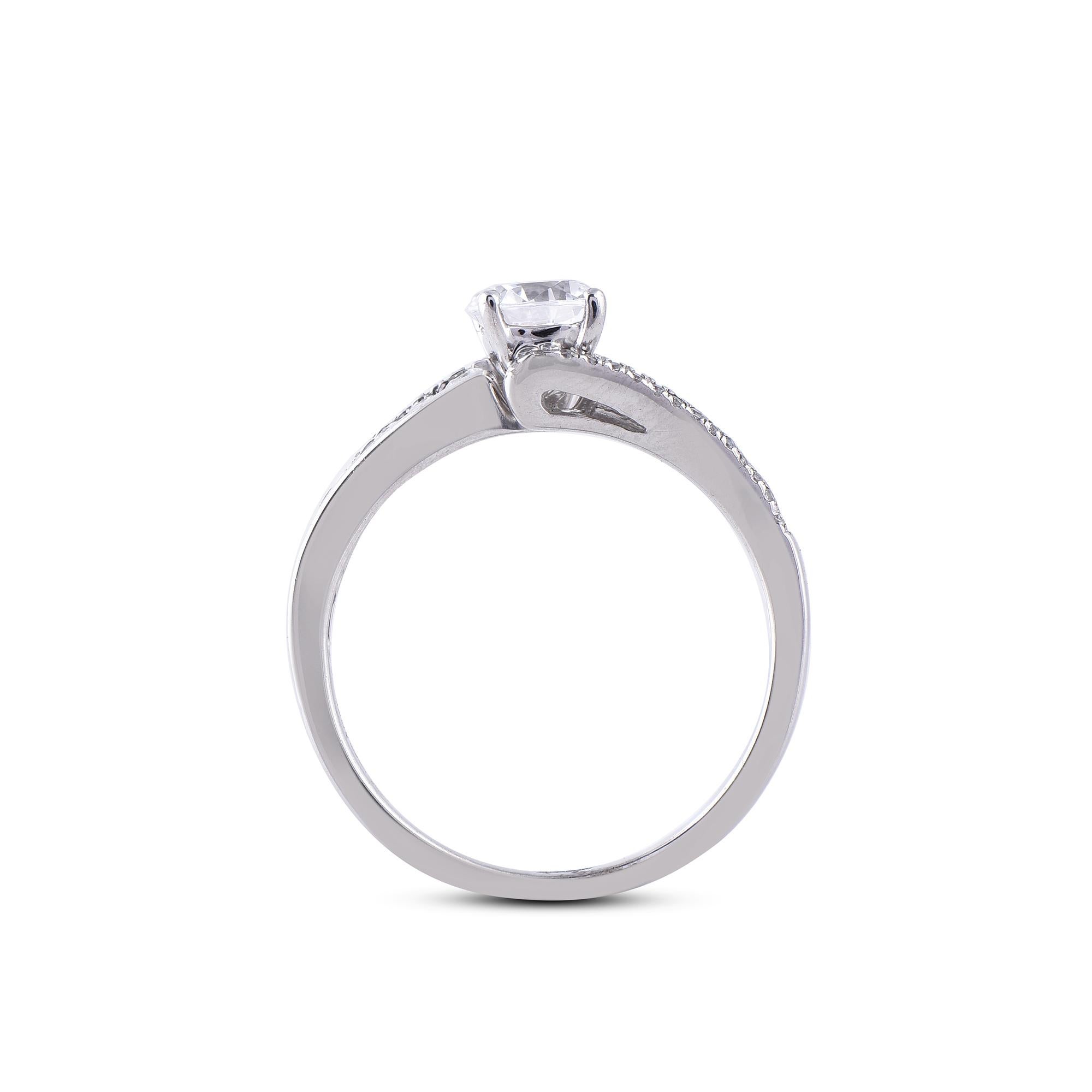 Women's TJD 1.00carat Round Diamond 18karat White Gold 4 Prong Designer Engagement Ring For Sale