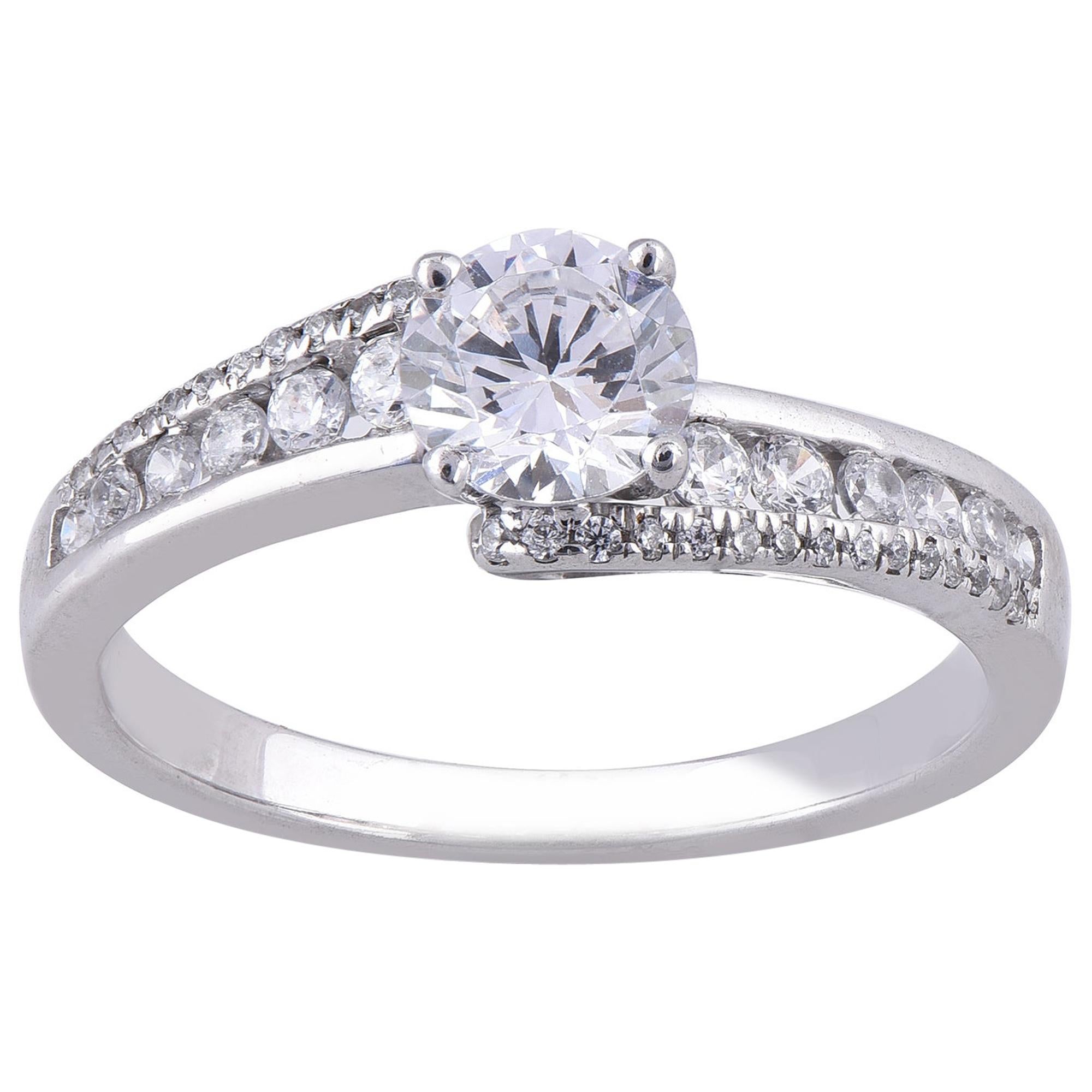 TJD 1.00carat Round Diamond 18karat White Gold 4 Prong Designer Engagement Ring For Sale