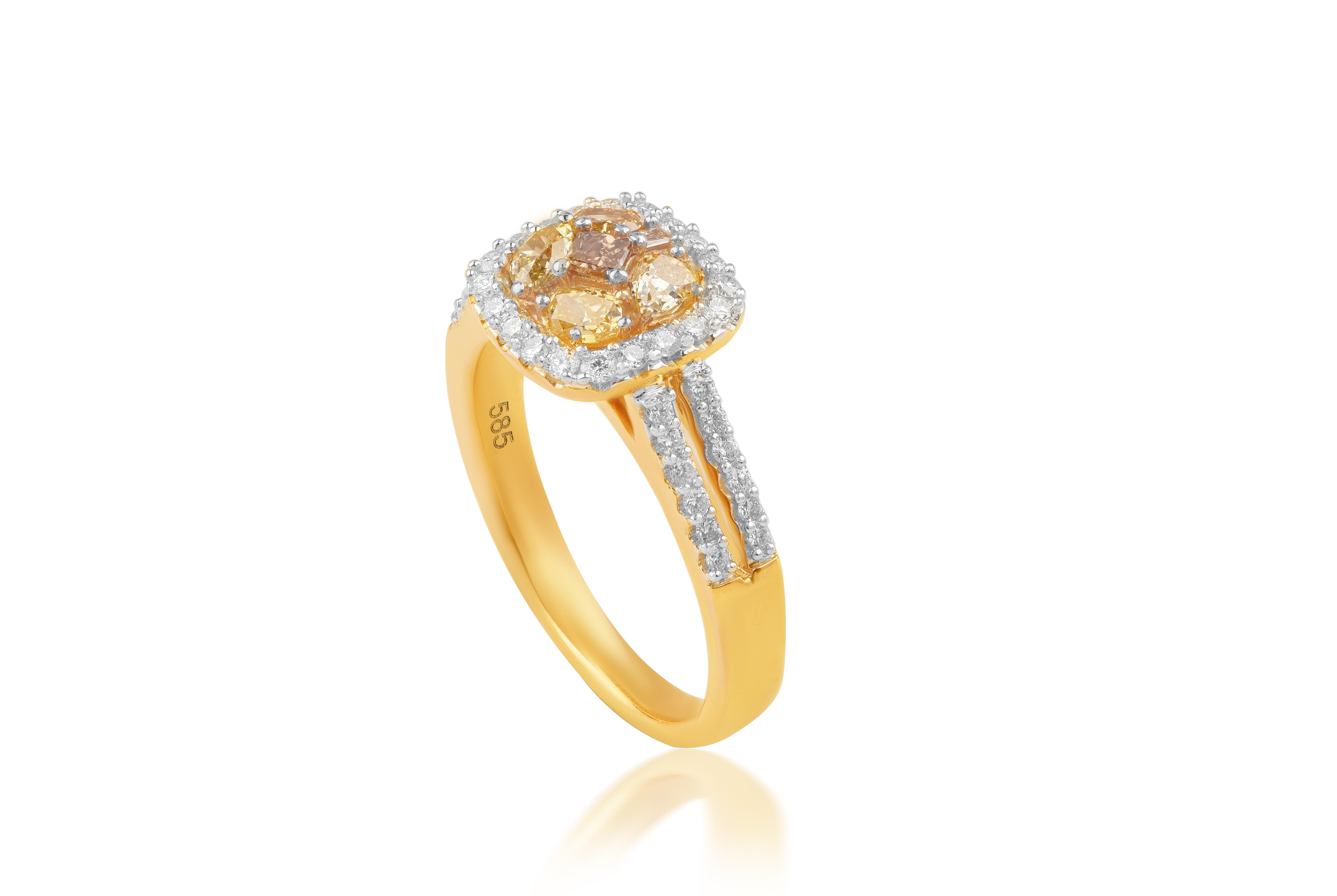 A flawless fusion of diamonds and gold that shines brightly with 50 round natural diamonds including Natural Cognac Baguette Diamond, Princess Cut Brown Diamond, Pear, Oval and  Marquise Cut Green Diamonds studded in prong setting and crafted