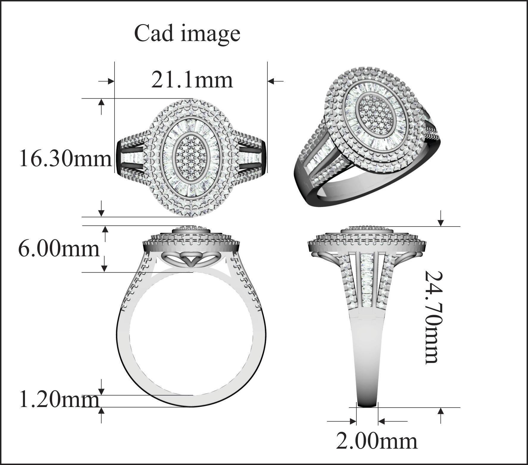 Un look classico che si adatta a qualsiasi abbigliamento, questi anelli con diamanti dal design a grappolo sono un'aggiunta straordinaria al tuo portagioie. Tempestato di 137 diamanti rotondi e 40 diamanti baguette incastonati in micro-forbici,