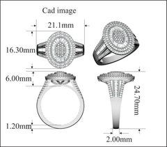 TJD Anello da 1,0 carati con diamanti rotondi e baguette in oro giallo 14KT a forma di cluster ovale