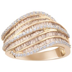 TJD 1.10 Carat Champagne and White Diamond 18 Karat Yellow Gold Multi Row Ring