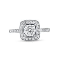 TJD 1.10 Carat Brilliant Cut Diamond 14 Karat White Gold Halo Engagement Ring