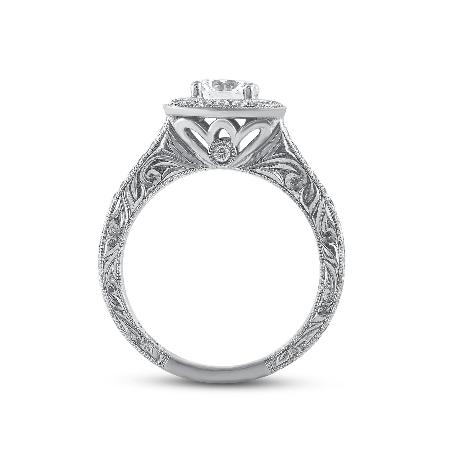 Women's TJD 1.10 Carat Brilliant Cut Diamond 14 Karat White Gold Halo Engagement Ring For Sale