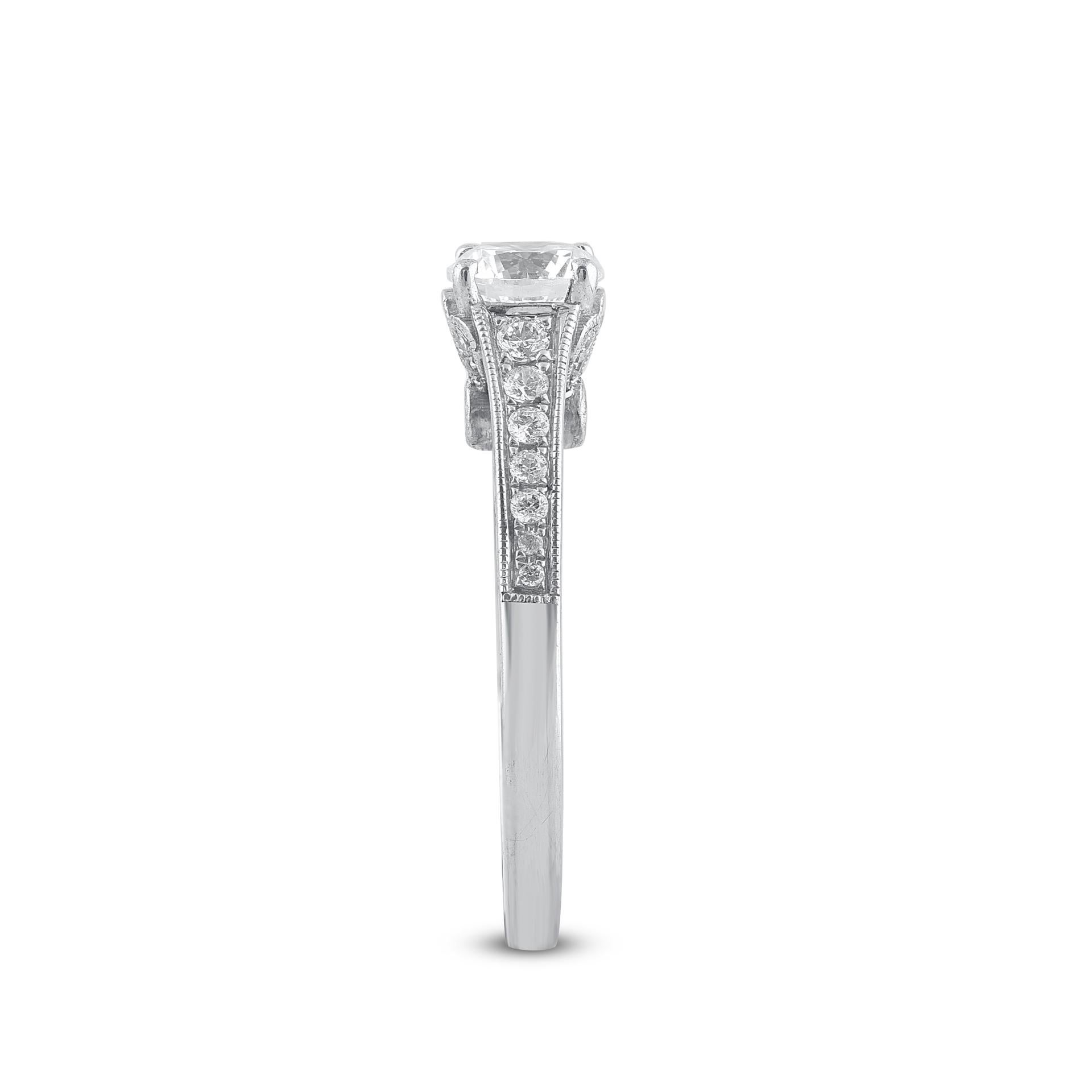 TJD 1,10 Karat natürlicher runder Diamant 14 Karat Weißgold Solitär Ehering (Rundschliff) im Angebot