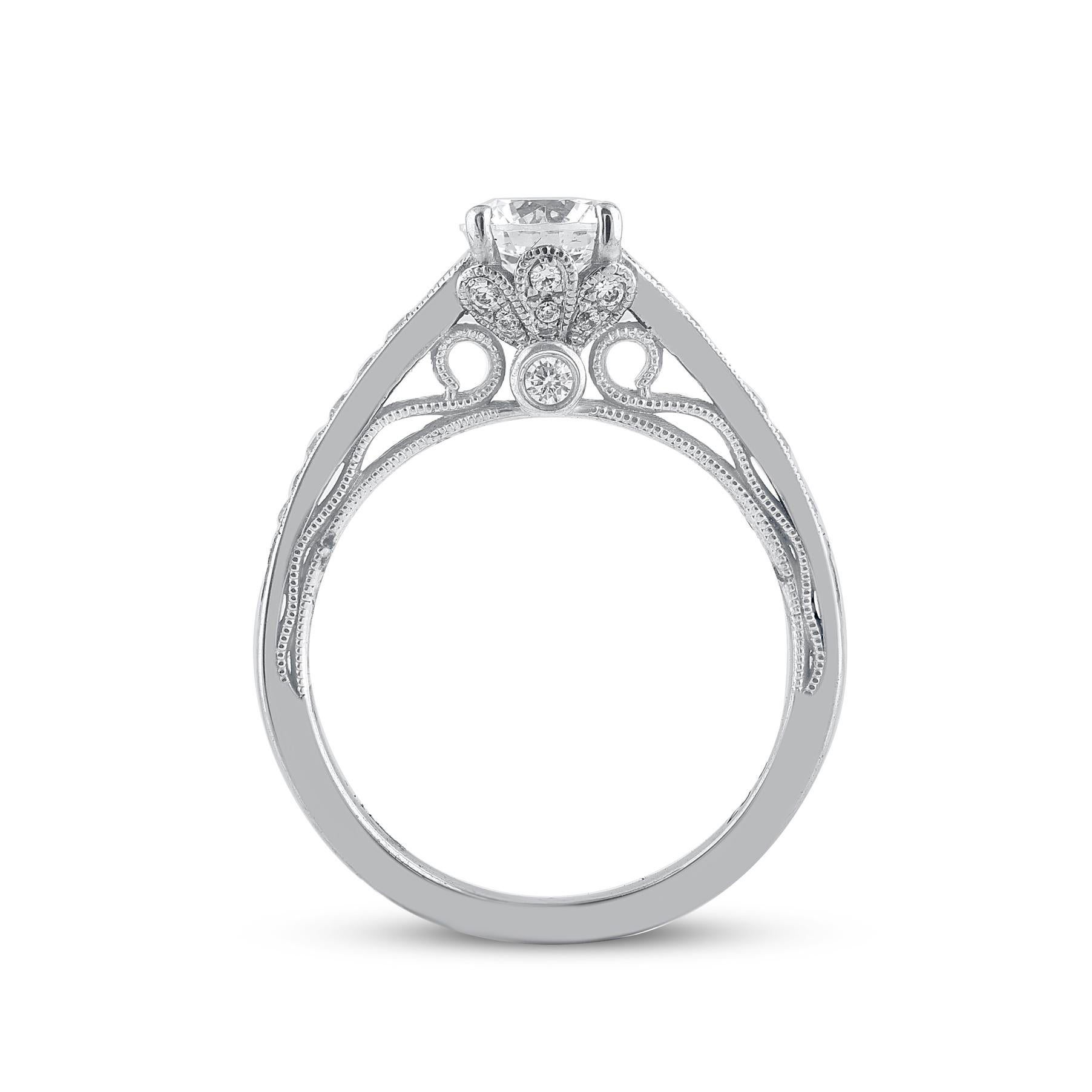 TJD 1,10 Karat natürlicher runder Diamant 14 Karat Weißgold Solitär Ehering im Zustand „Neu“ im Angebot in New York, NY