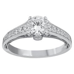 TJD Anello nuziale solitario con diamante rotondo naturale da 1,10 carati in oro bianco 14 carati
