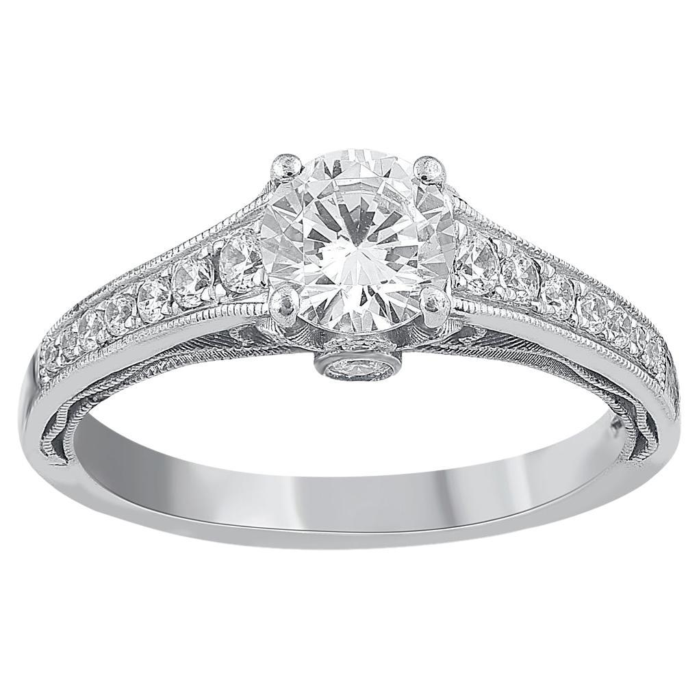 TJD 1.10 Carat Natural Round Diamond 14 Karat White Gold Solitaire Wedding Ring For Sale