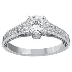 TJD 1.10 Carat Natural Round Diamond 14 Karat White Gold Solitaire Wedding Ring