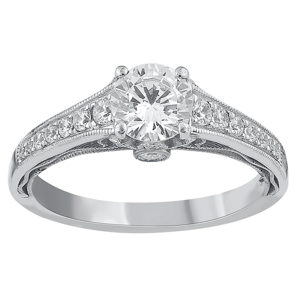TJD 1.10 Carat Natural Round Diamond 14 Karat White Gold Solitaire Wedding Ring