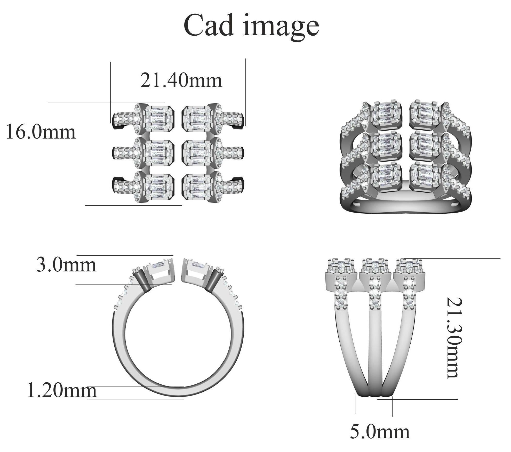 Bringen Sie Charme in Ihren Look mit diesem Diamantring. Der Ring ist aus 14-karätigem Weißgold gefertigt und verfügt über runde Brillanten 60 und Baguette - 30 weiße Diamanten, Prong gesetzt, H-I Farbe I2 Klarheit und ein Hochglanz-Finish