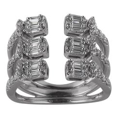 TJD 1.10 Carat Round
Baguette Diamond 14K White Gold Triple Stacked Band Ring