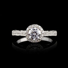 TJD 1.10 Carat Round Diamond 18 Karat White Gold Halo Engagement Ring