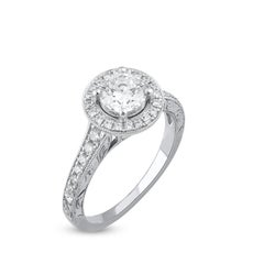 TJD 1.10 Carat Round Natural Diamond 18 Karat White Gold Engagement Bridal Ring