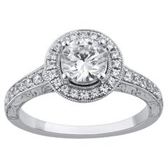 TJD 1.10 Carat Round Natural Diamond 18 Karat White Gold Engagement Bridal Ring