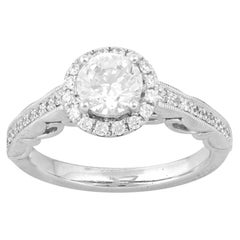TJD 1.10 Carat Round Diamond 18 Karat White Gold Halo Engagement Ring