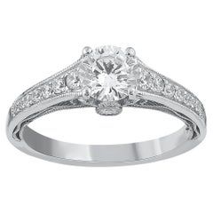 TJD 1.11 Carat Round Diamond Frame 18 Karat White Gold Engagement Ring
