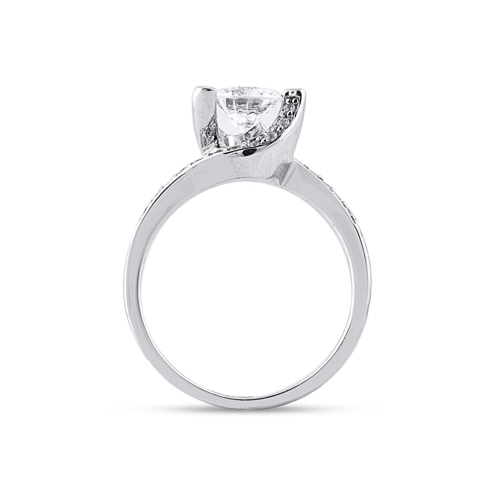 Round Cut TJD 1.12 Carat Round Diamond 18 Karat White Gold Solitaire Engagement Ring For Sale