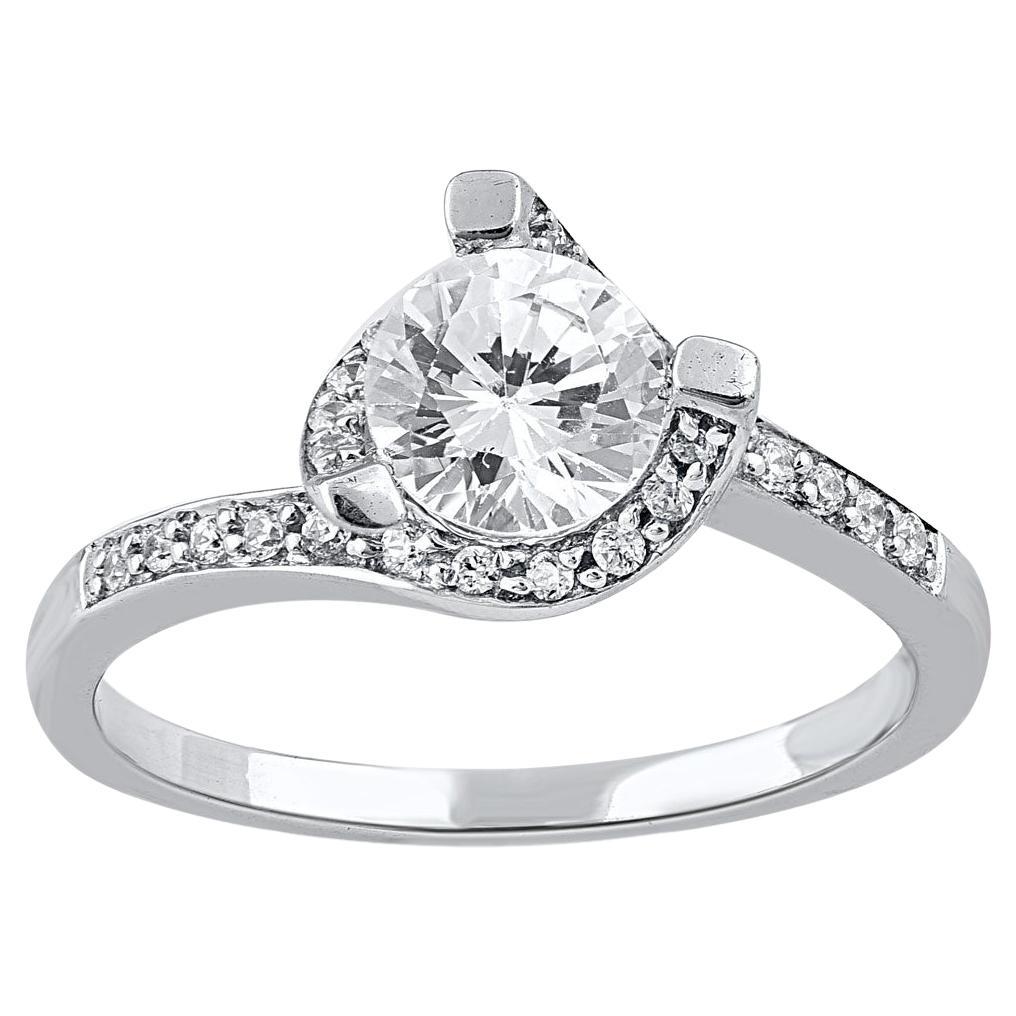 TJD 1.12 Carat Round Diamond 18 Karat White Gold Solitaire Engagement Ring