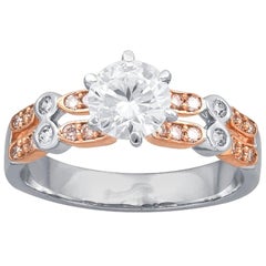 TJD 1.15 Carat Nat. Pink Rosé and White Diamond 18K 2 Tone Gold Engagement Ring