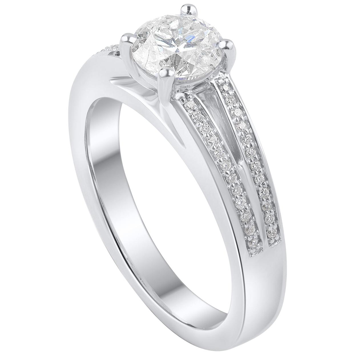 Modern TJD 1.15 Carat Round Diamond 18 Karat White Gold Split Shank Engagement Ring For Sale
