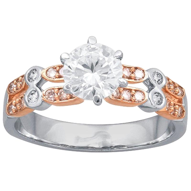 TJD 1.15 Carat Nat. Pink Rosé and White Diamond 18K 2 Tone Gold Engagement Ring