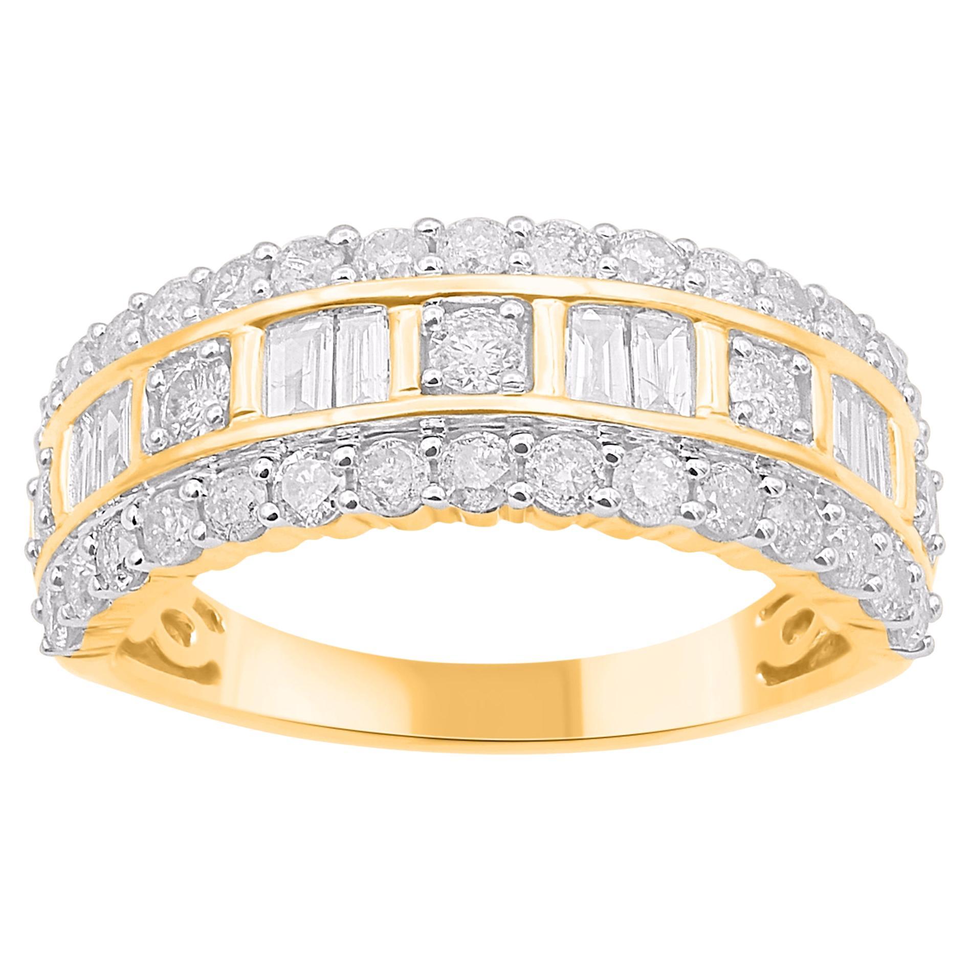 TJD 1.20 Carat Natural Diamond 14 Karat Yellow Gold Wedding Band Ring For Sale