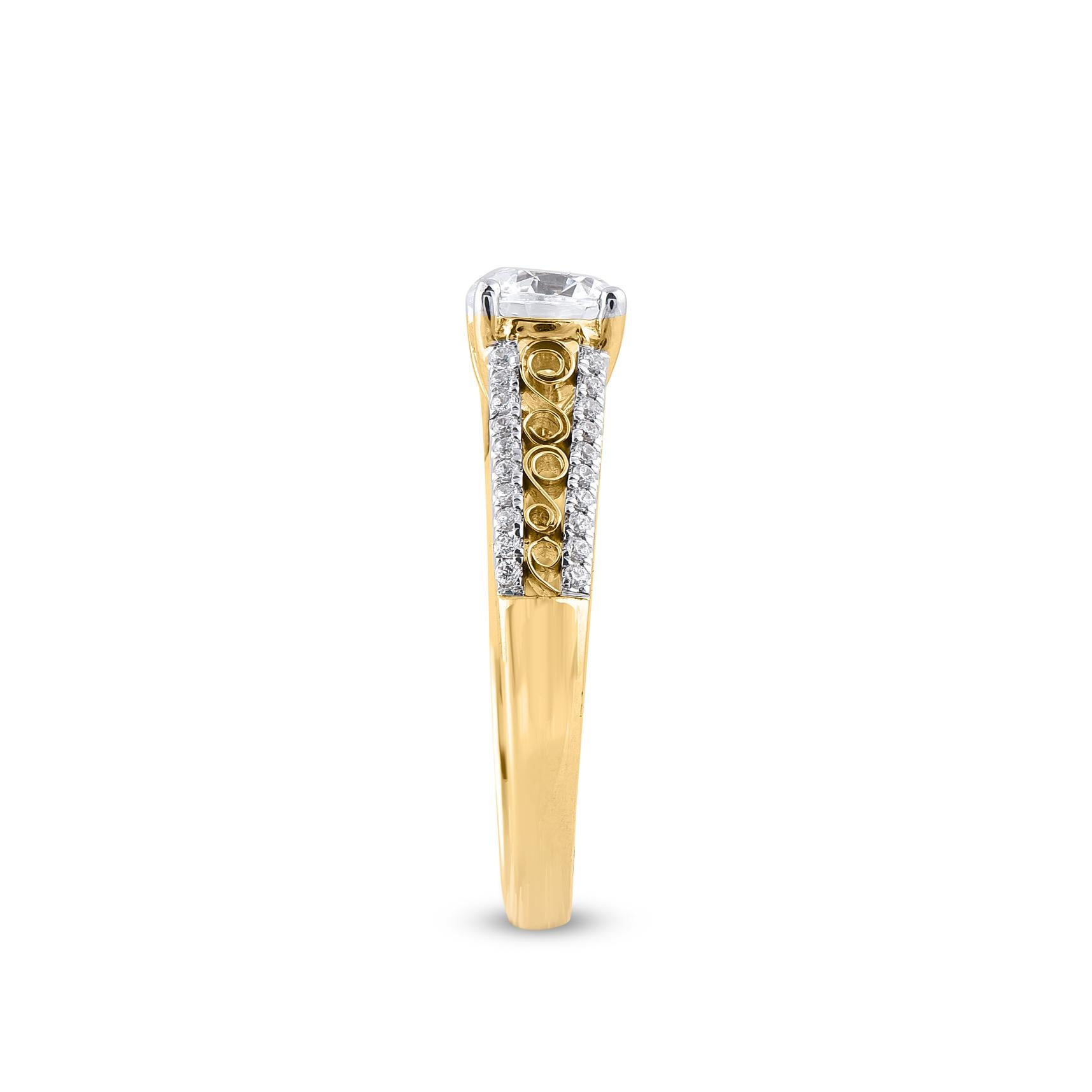 TJD 1,20 Karat Rundschliff Diamant 14KT Gelbgold Vintage-Verlobungsring im Vintage-Stil im Zustand „Neu“ im Angebot in New York, NY
