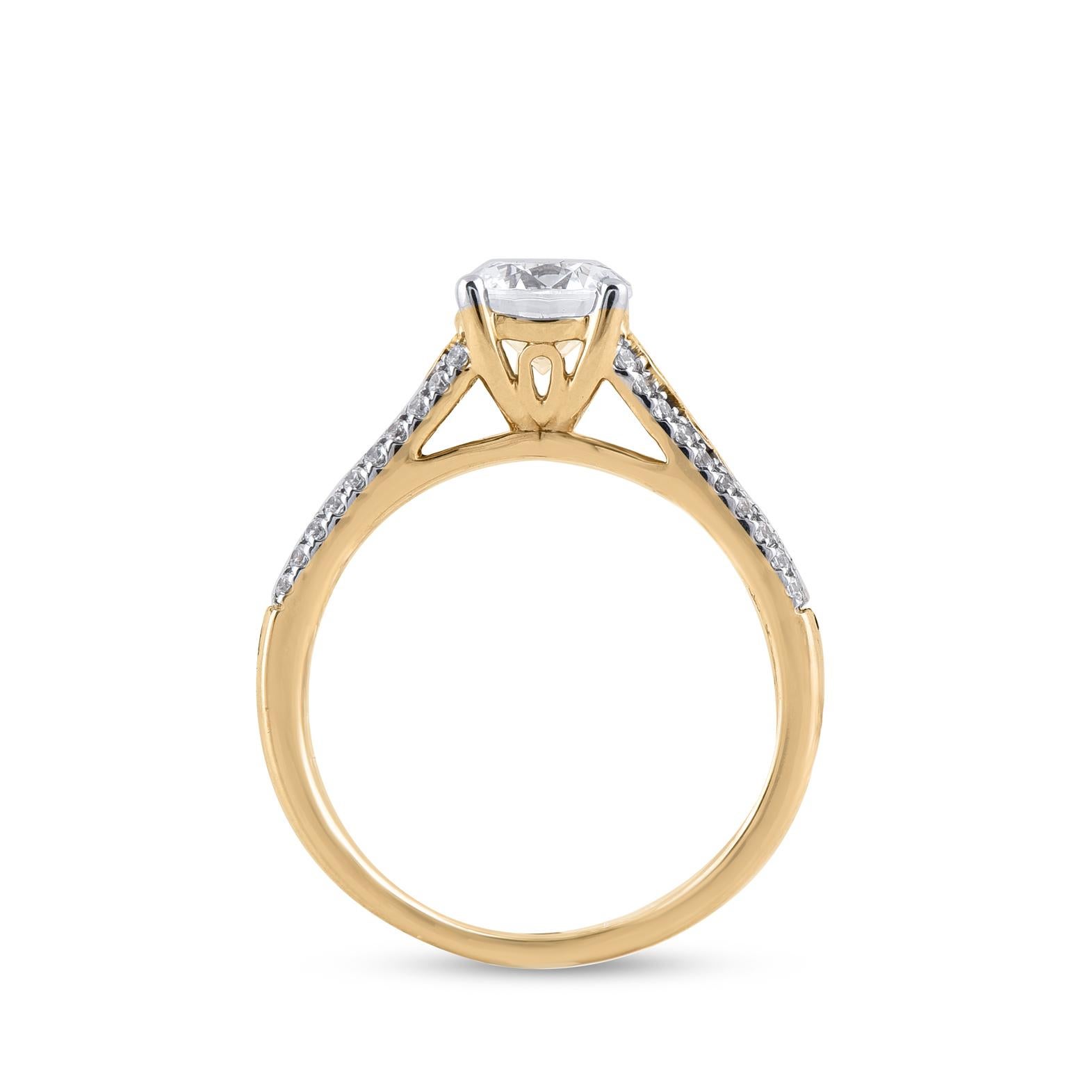 TJD 1,20 Karat Rundschliff Diamant 14KT Gelbgold Vintage-Verlobungsring im Vintage-Stil Damen im Angebot