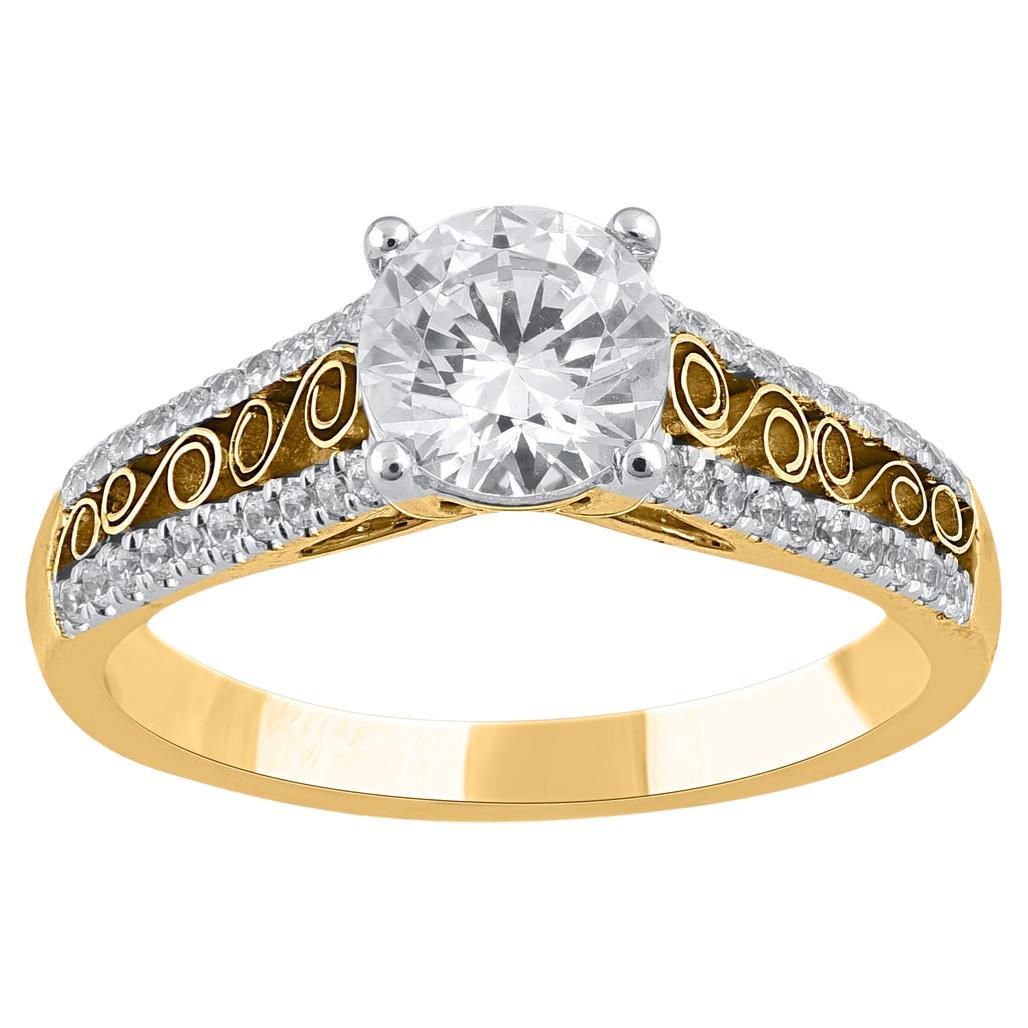 TJD 1.20 Carat Round Cut Diamond 14KT Yellow Gold Vintage Style Engagement Ring For Sale
