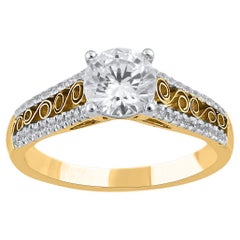 TJD 1,20 Karat Rundschliff Diamant 14KT Gelbgold Vintage-Verlobungsring im Vintage-Stil