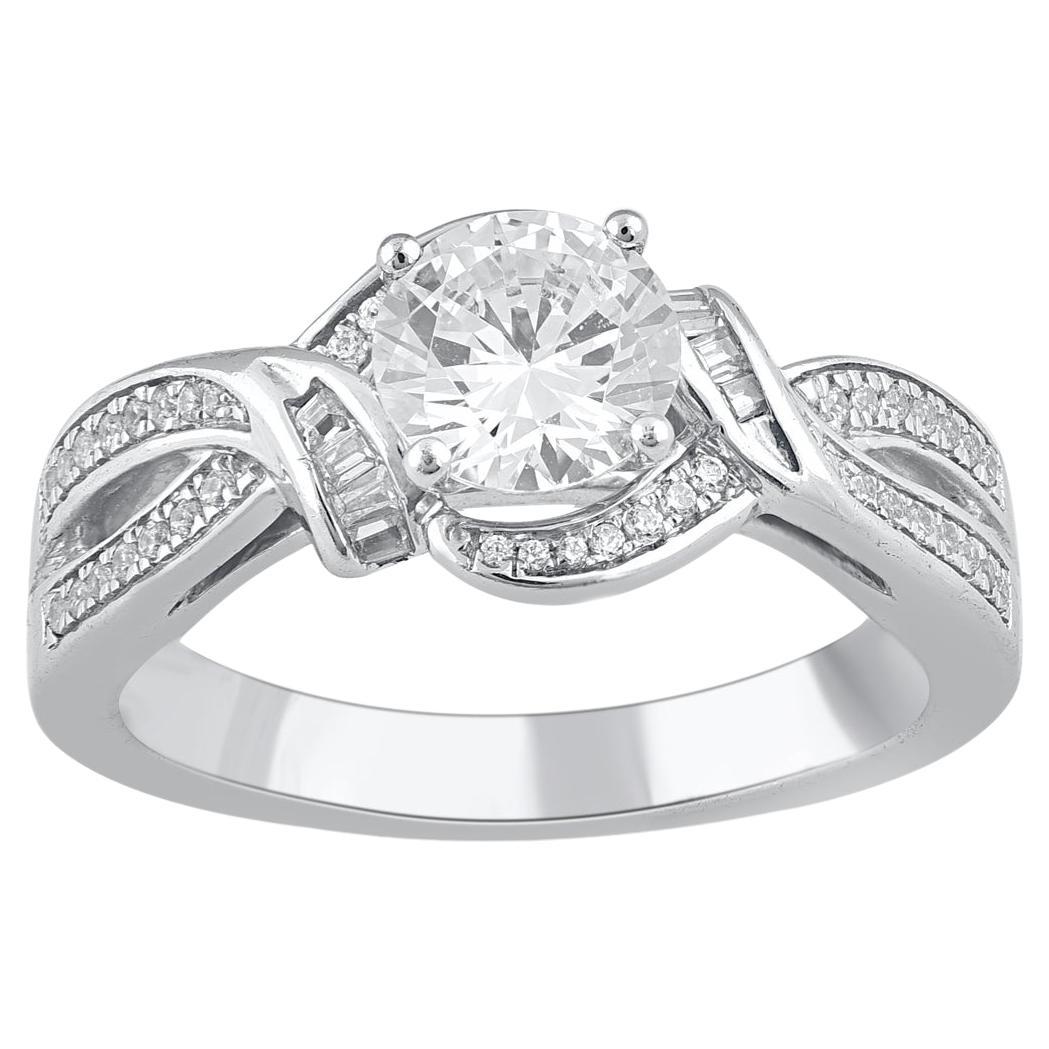 TJD 1.20 Carat Round Diamond 14 Karat White Gold Bypass Fashion Band Ring For Sale