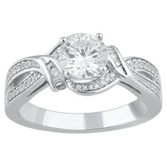 TJD Anillo de moda con diamante redondo de 1,20 quilates y oro blanco de 14 quilates con bypass