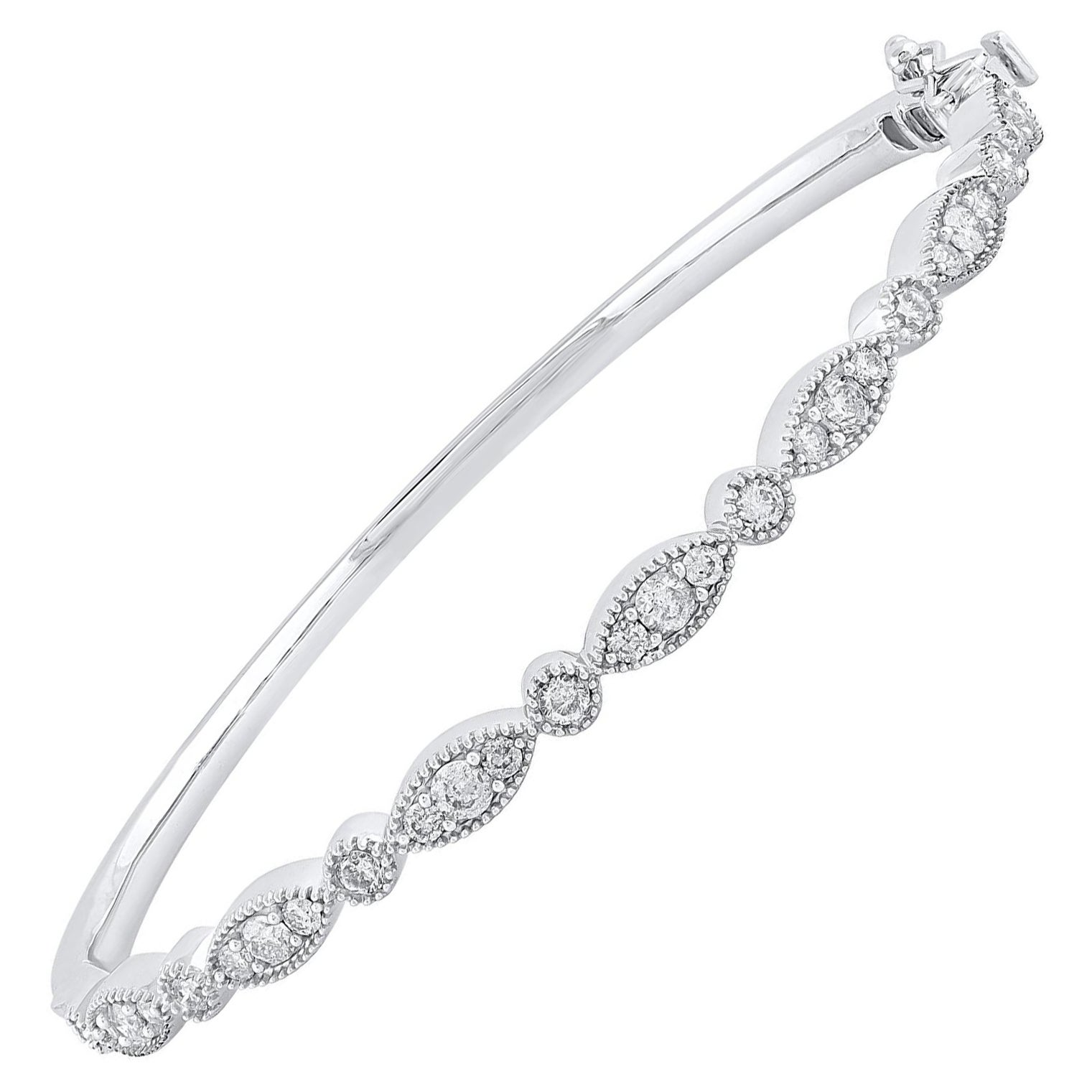 TJD 1.25 Carat Brilliant Cut Diamond Bangle Bracelet in 14KT White Gold
