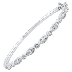 TJD 1.25 Carat Brilliant Cut Diamond Bangle Bracelet in 14KT White Gold
