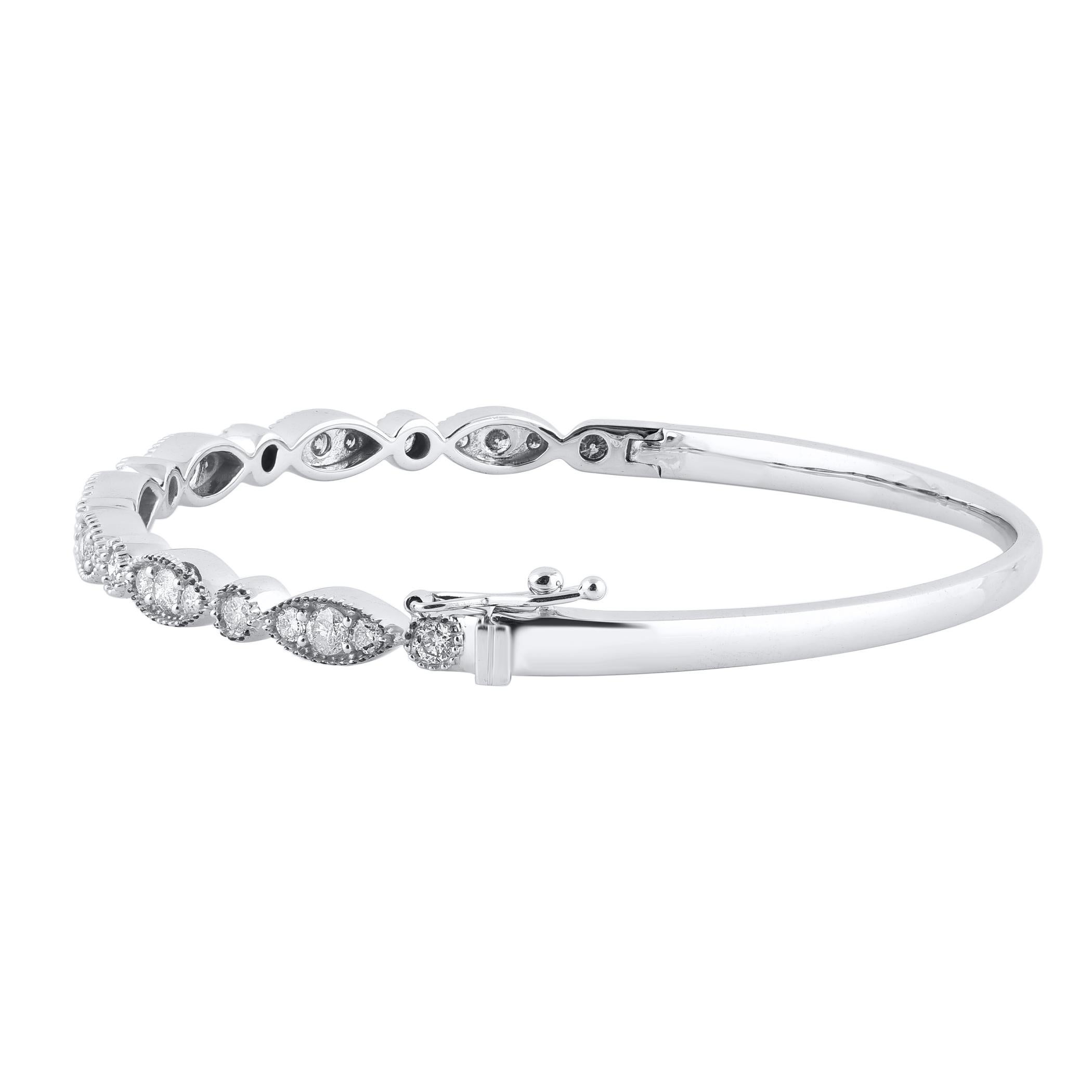 Modern TJD 1.25 Carat Brilliant Cut Diamond Bangle Bracelet in 18KT White Gold For Sale