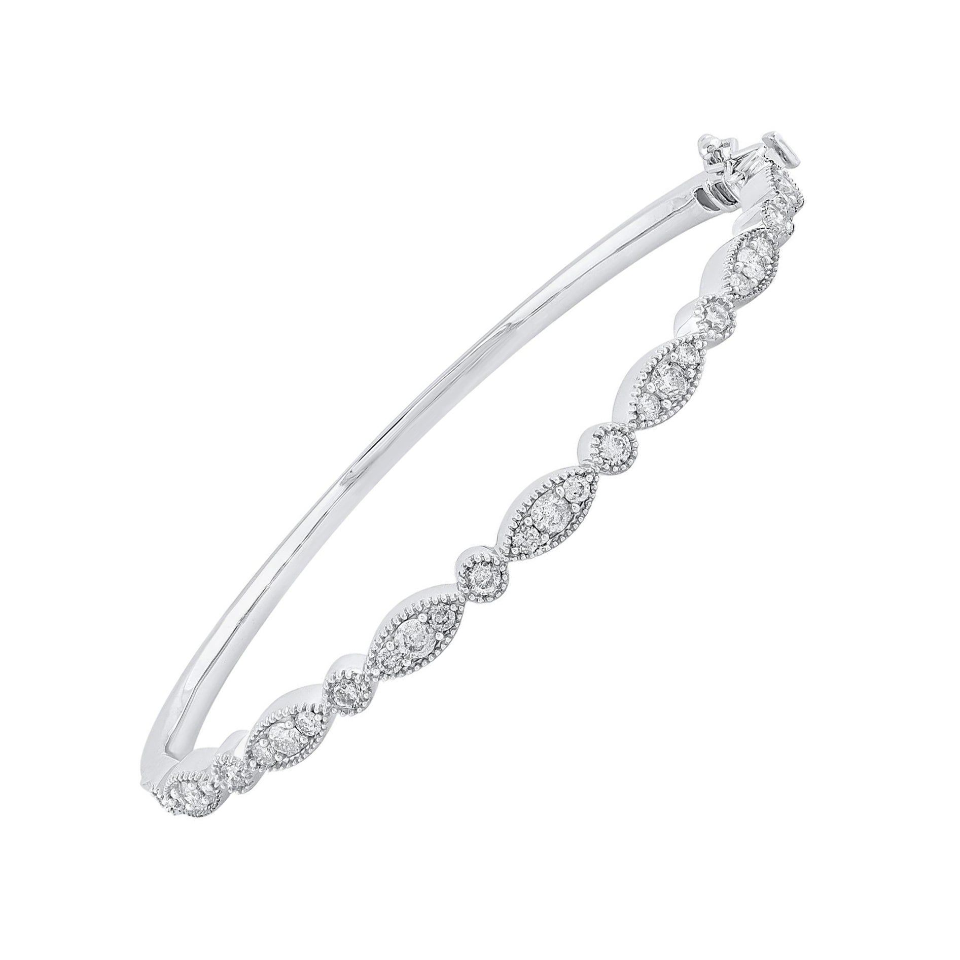 TJD 1.25 Carat Brilliant Cut Diamond Bangle Bracelet in 18KT White Gold