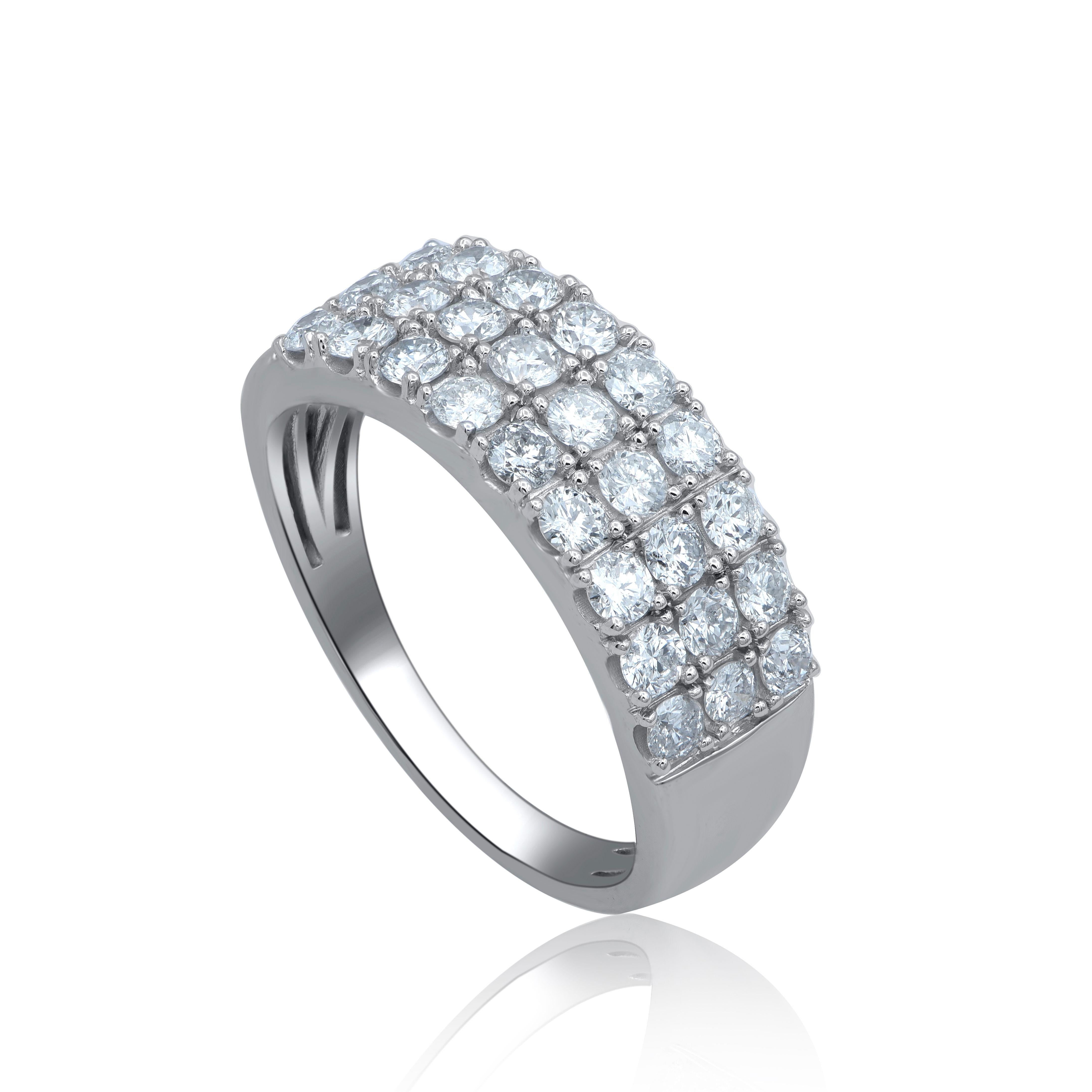 Contemporary TJD 1.25 Carat Brilliant Diamond 14 Karat White Gold Anniversary Band Ring For Sale