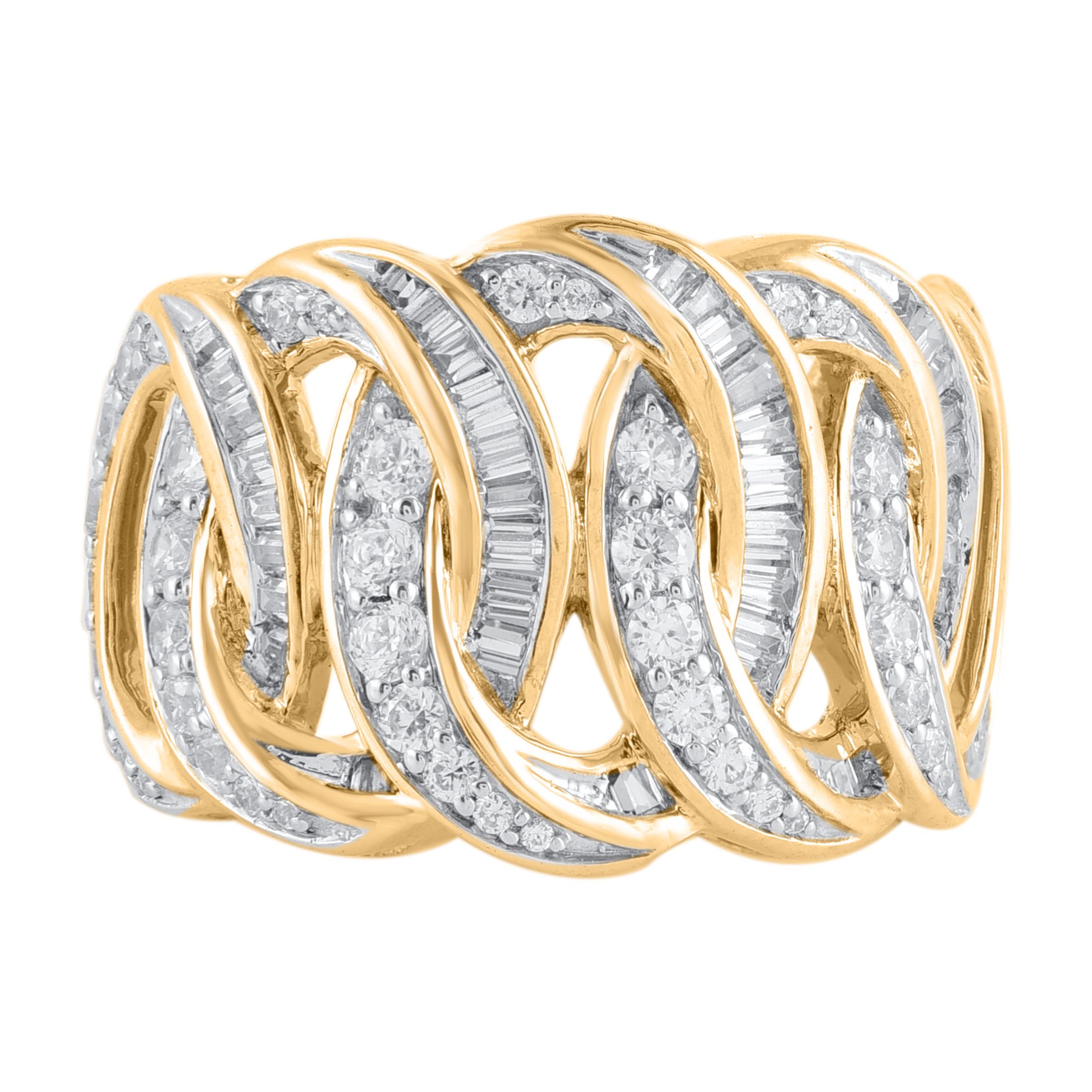 Modern TJD 1.25 Carat Natural Diamond 14 Karat Gold Interlocking Curb Circle Ring For Sale