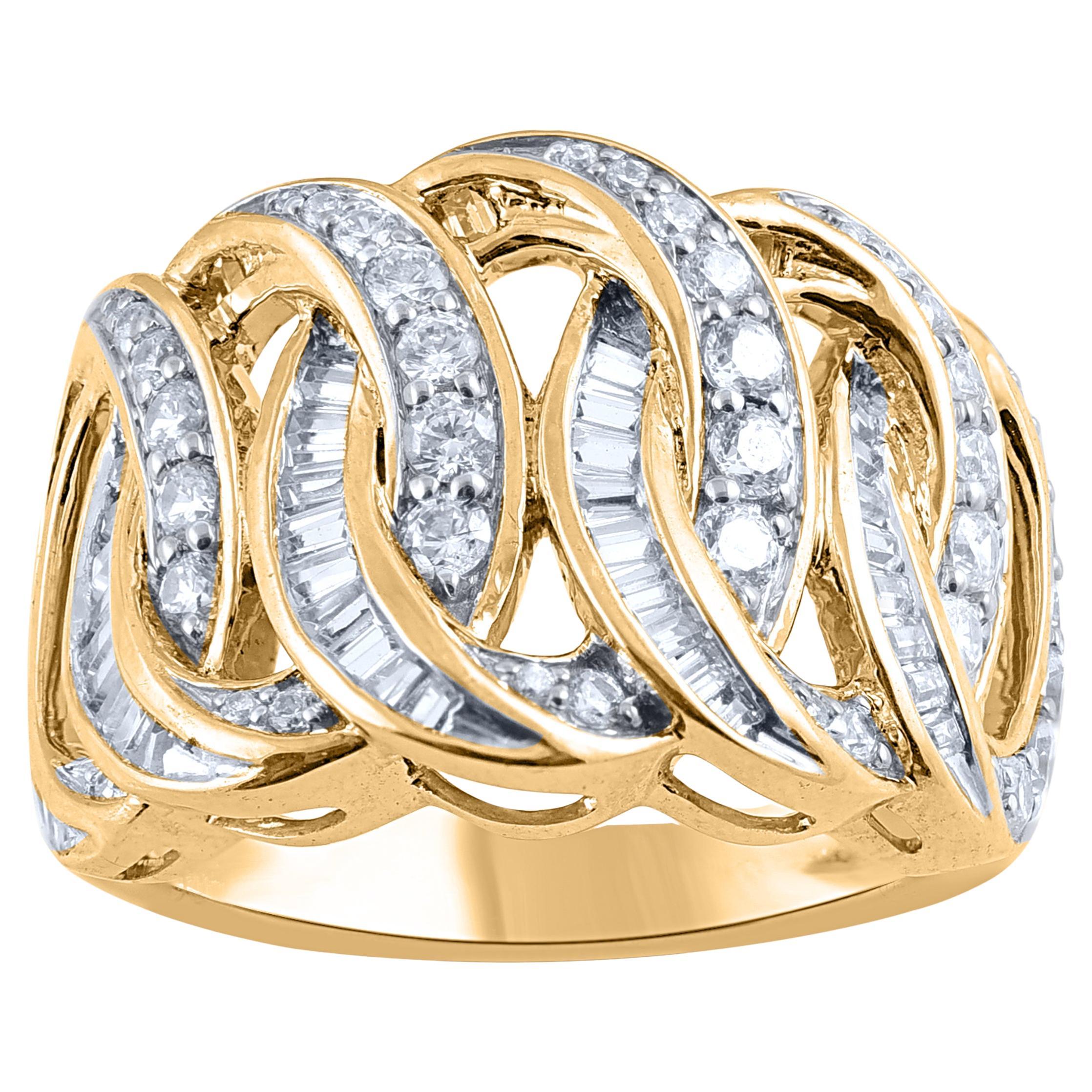 TJD 1.25 Carat Natural Diamond 14 Karat Gold Interlocking Curb Circle Ring (bague à anneaux entrelacés en or 14 carats) en vente