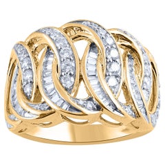 TJD 1.25 Carat Natural Diamond 14 Karat Gold Interlocking Curb Circle Ring (bague à anneaux entrelacés en or 14 carats)