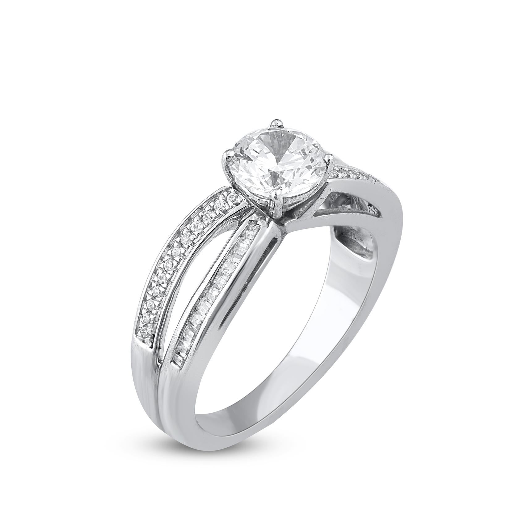 Contemporary TJD 1.25 Carat Natural Diamond 14 Karat White Gold Engagement Promise Ring For Sale