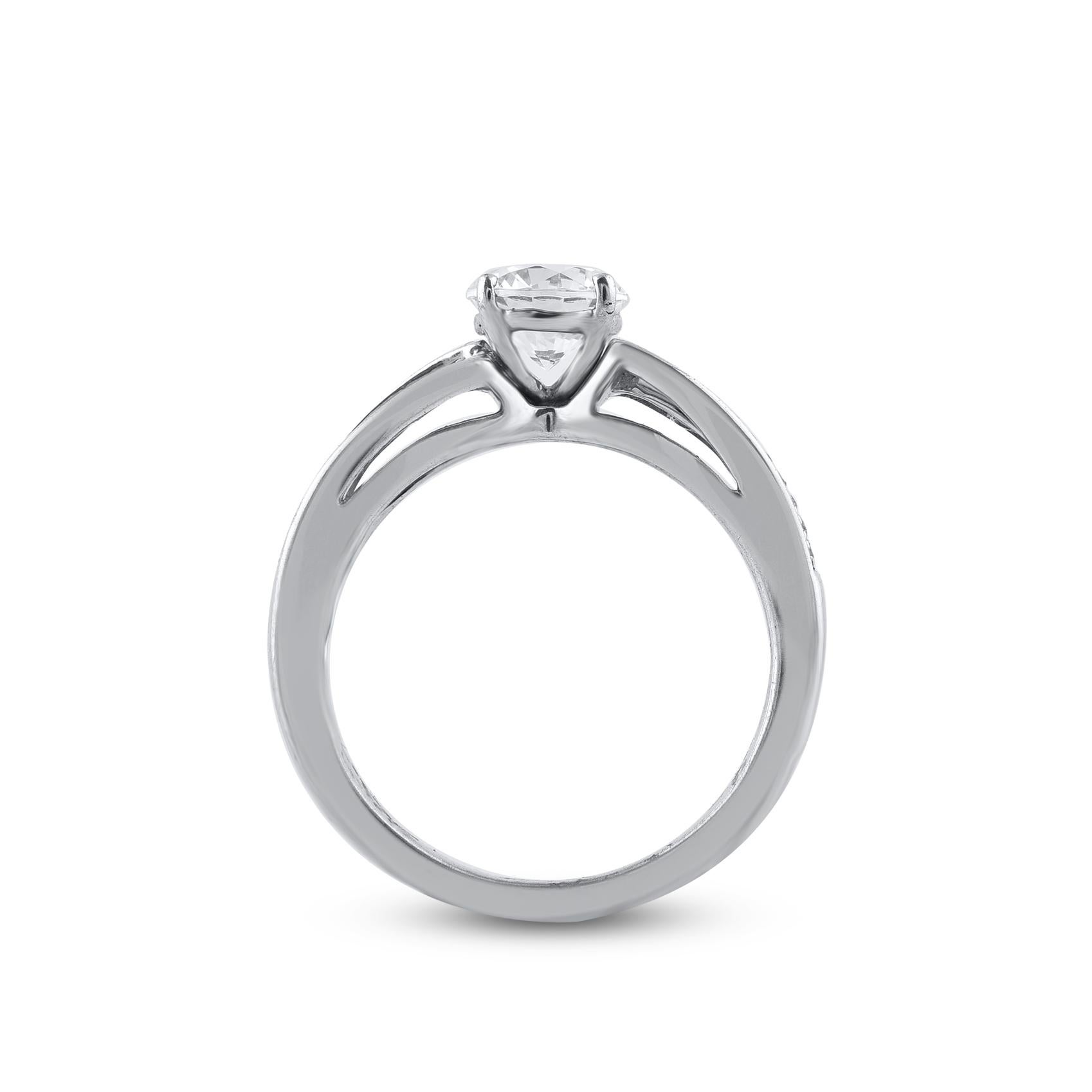 Mixed Cut TJD 1.25 Carat Natural Diamond 14 Karat White Gold Engagement Promise Ring For Sale