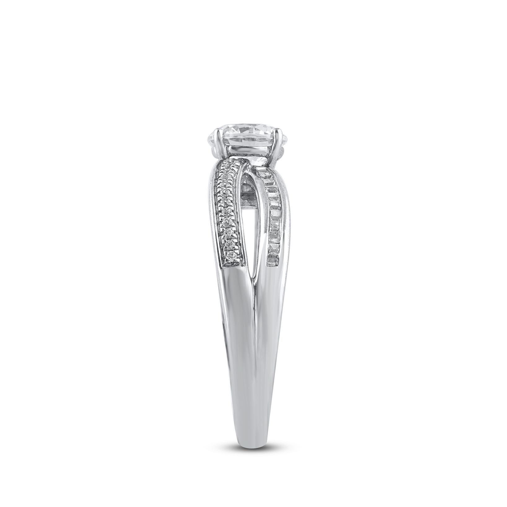 TJD 1.25 Carat Natural Diamond 14 Karat White Gold Engagement Promise Ring In New Condition For Sale In New York, NY