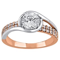 TJD 1.25 Carat Natural Round Cut Diamond 14 Karat Two Tone Gold Bypass Ring