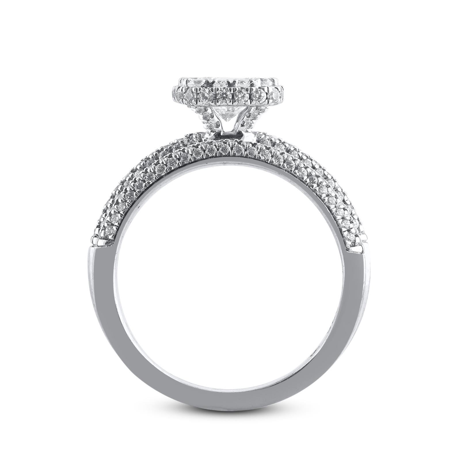 Women's TJD 1.25 Carat Natural Round Cut Diamond 14 Karat White Gold Bridal Ring Set For Sale