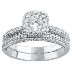 TJD 1.25 Carat Natural Round Cut Diamond 14 Karat White Gold Bridal Ring Set