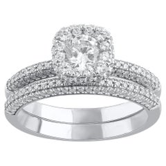 TJD Juego de Anillos de Novia de Oro Blanco de 14 Kilates con Diamantes Naturales de Corte Redondo de 1,25 Quilates