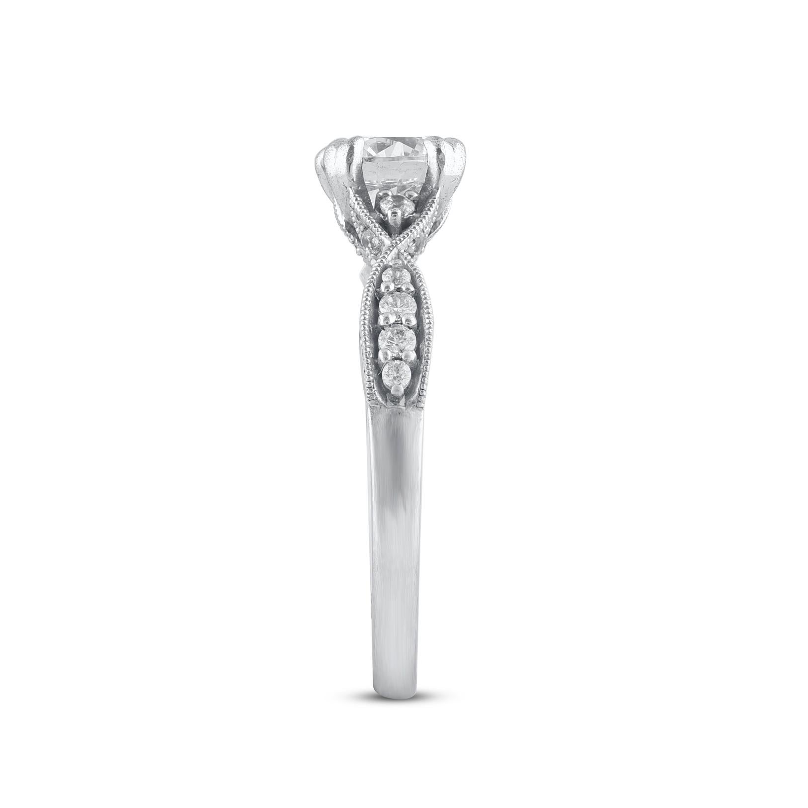 Taille ronde Bague de mariage en or blanc 14 carats avec diamants naturels taille ronde de 1,25 carat TJD en vente